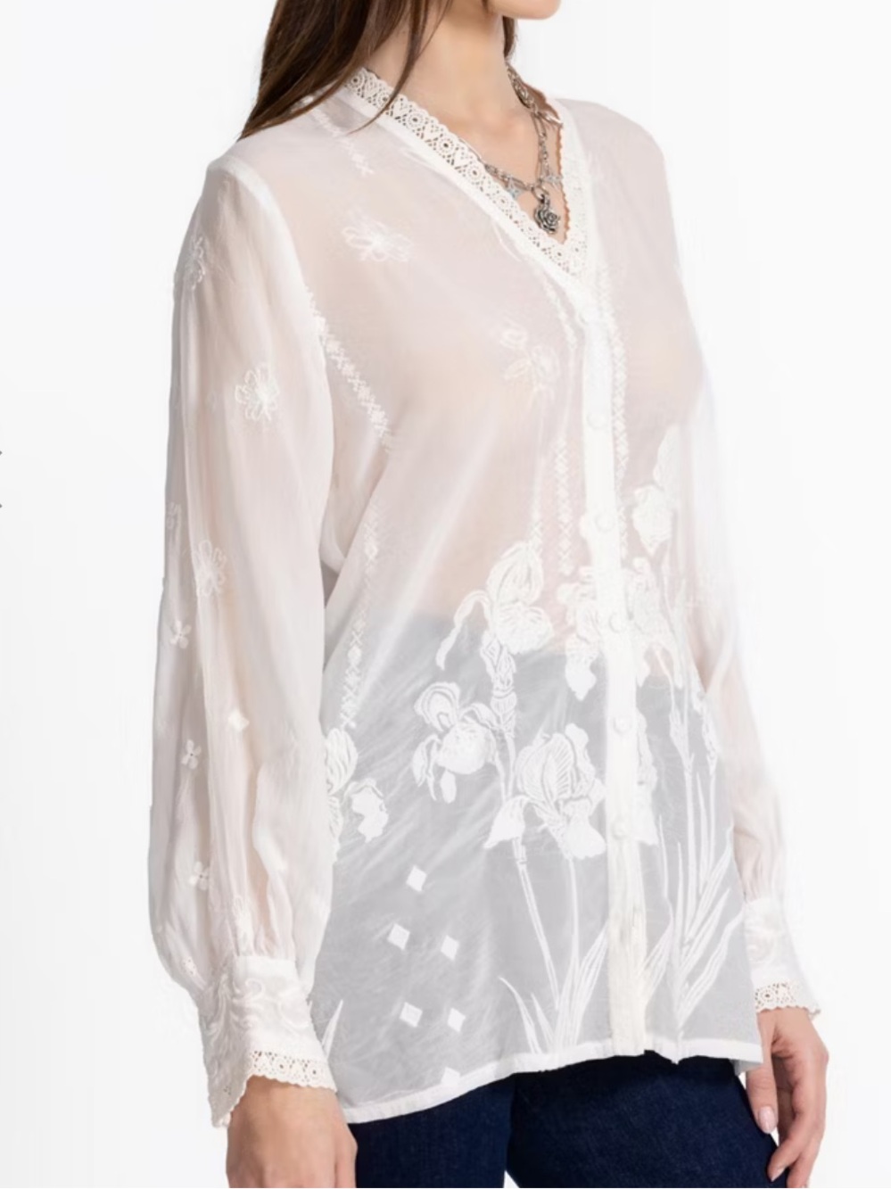 Johnny Was Floral Embroidered Long Sleeve